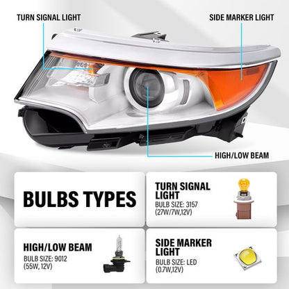 Solid Spare Left&Right Headlamps For 2011-2014 Ford Edge Halogen Headlights Chrome Housing