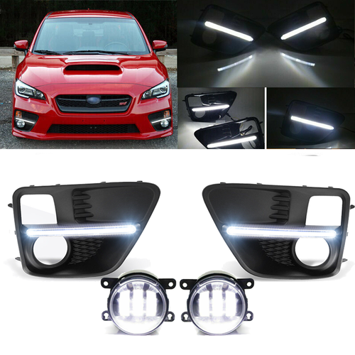 LED Fog Lights & Covers Daytime Running Light DRL For 2015-2017 Subaru WRX STI
