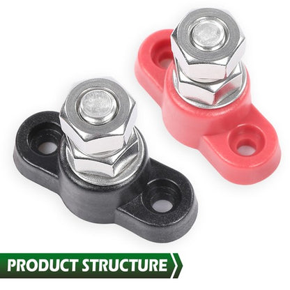 Solid Spare Red & Black Junction Block Power Post Set Insulated Terminal Stud 3/8"
