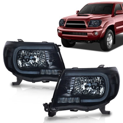Solid Spare Fit For 2005-2011 Toyota Tacoma Smoke Lens Black Housing Headlights w/LED DRL