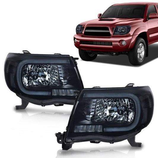 Solid Spare Fit For 2005-2011 Toyota Tacoma Smoke Lens Black Housing Headlights w/LED DRL