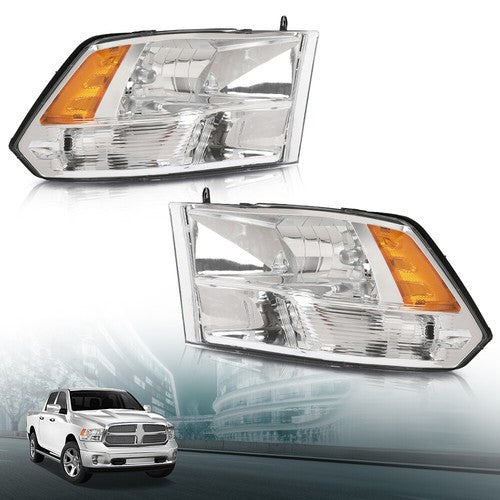 Solid Spare Fit For 09-18 Ram 1500 2500 3500 Quad Chrome Housing Amber Corner Headlights