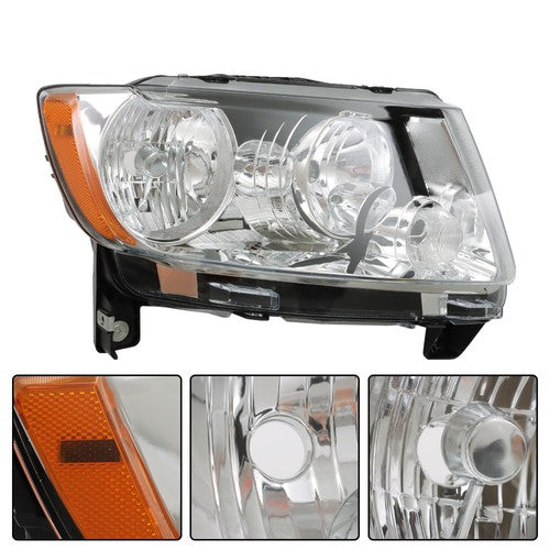 Solid Spare Pair Chrome For Jeep Grand Cherokee 11-13 Compass 11-17 Headlights Halogen Clear