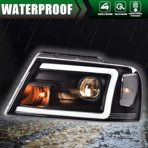 Solid Spare LED DRL Projector Headlights Black Fit For 2004-2008 Ford F-150/Lincoln Mark LT