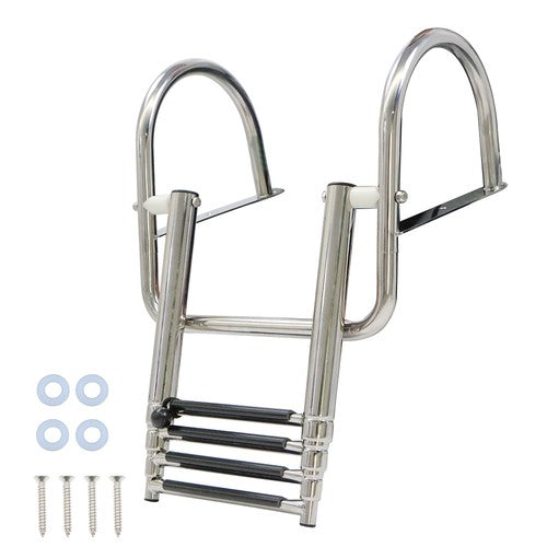 Solid Spare 1PC 4 Step Stainless Steel Telescoping Boat Ladder with Pedal & Hand Railing