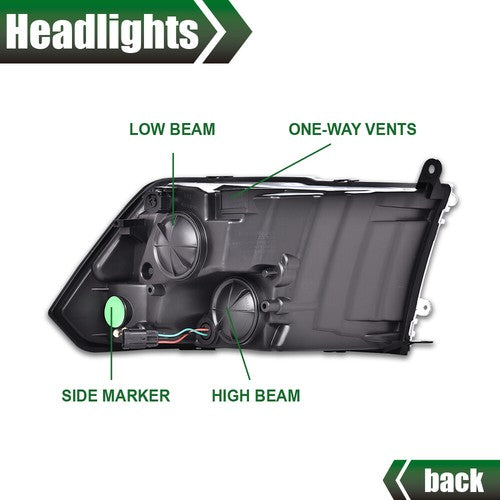 Solid Spare Chrome Quad Amber Headlights For 2009-2018 Dodge Ram 1500 2500 3500 Headlamps