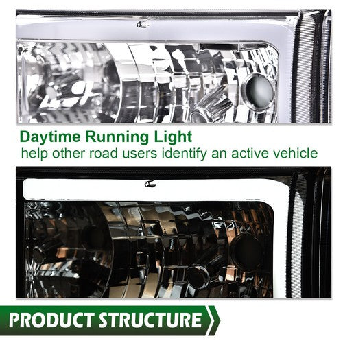 Solid Spare Fit For 1994-2002 Dodge Ram 1500 2500 3500 Amber/Chrome LED Tube Headlights