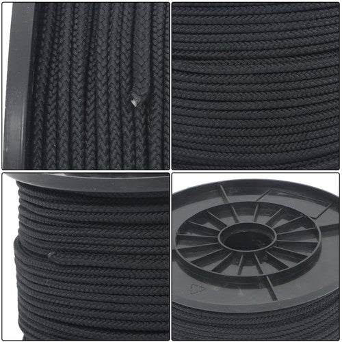 Solid Spare 3/16 inch Black Polypro Rope 500 Feet Hollow Braid Tensile Strength 750 Pounds