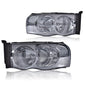 Solid Spare Fit For 02-2005 Dodge Ram 1500 2500 3500 Smoke Lens Chrome Headlights Left+Right