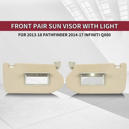 Solid Spare Pair LH+RH Sun Visor For 2013-18 Nissan Pathfinder /2014-17 Infiniti QX60 W/Lamp