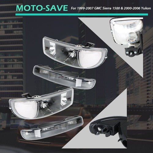 Solid Spare For GMC Sierra 1500 99-07 & Yukon 00-06 Headlight Black Housing Halogen Clear