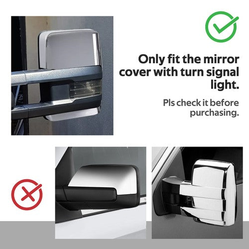 Solid Spare Pair Chrome Tow Mirror Cap Cover For 2014-2018 2019 Chevy Silverado GMC Sierra