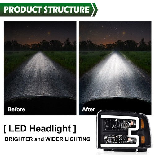 Solid Spare Fit For 2005-2007 Ford F250 F350 F450 F550 Super Duty LED Conversion Headlights