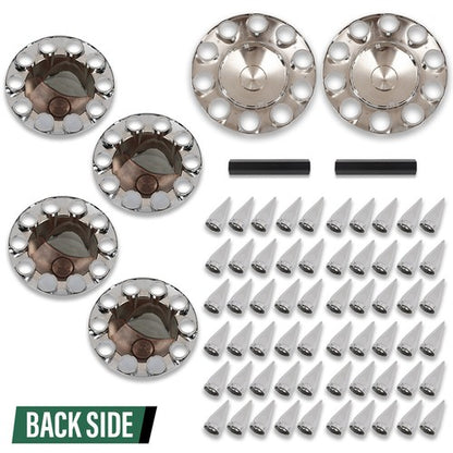 Solid Spare Chrome Hub Cover Kit 33mm Front & Rear Semi Truck Wheel Axle Covers Spiked