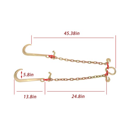 Solid Spare G80 5/16" x 2' V Type Towing Chain Bridle with 15" J and Grab Hooks Steel New