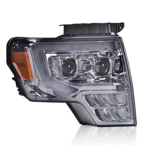 Solid Spare Fit For 09-14 Ford F-150 F150 Dual LED Projector Headlights Lamps Smoke/Chrome