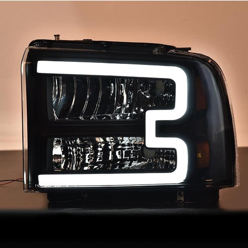 Solid Spare LED DRL Black Headlights Fit For 2005-2007 Ford F250 F350 F450 F550 Super Duty