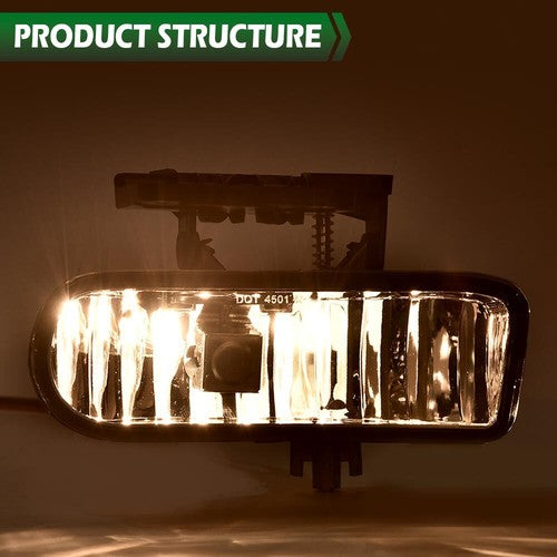 Solid Spare Fit For 99-02 GMC Sierra 00-06 Yukon Clear Front Bumper Fog Lights Driving Lamps