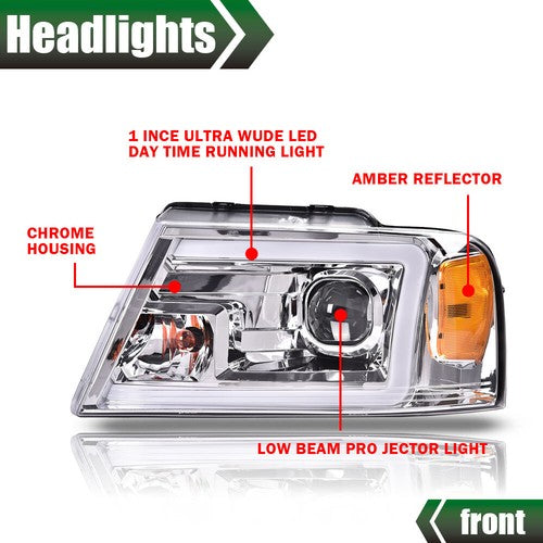 Solid Spare Fit For 04-08 Ford F-150/Lincoln Mark LT Clear Lens LED DRL Projector Headlights