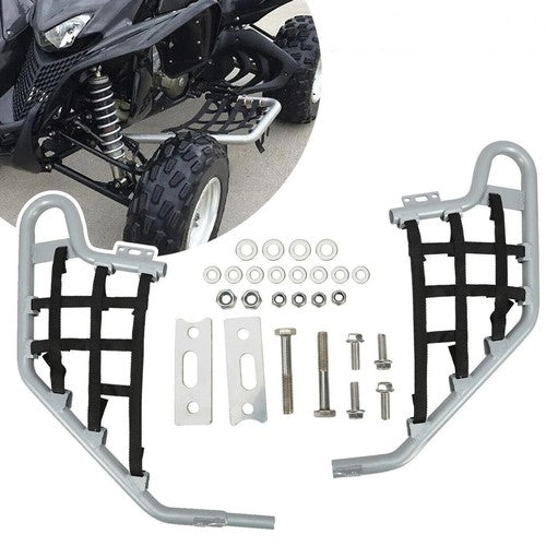 Solid Spare Silver Pair Of Nerf Bars W/ Black Nets Set For Honda TRX 700XX 2008-2009