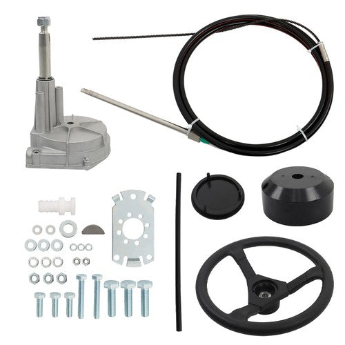 Solid Spare 15 FT Boat Rotary Steering System Outboard Kit Marine W/ 12.4" Wheel SS13715 New
