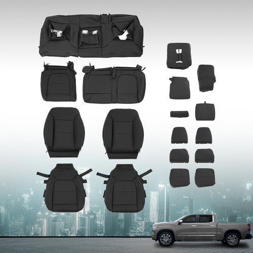 Solid Spare Fit For 2019 2020 2021 Chevy Silverado LT/WT Full Set Seat Covers Replace