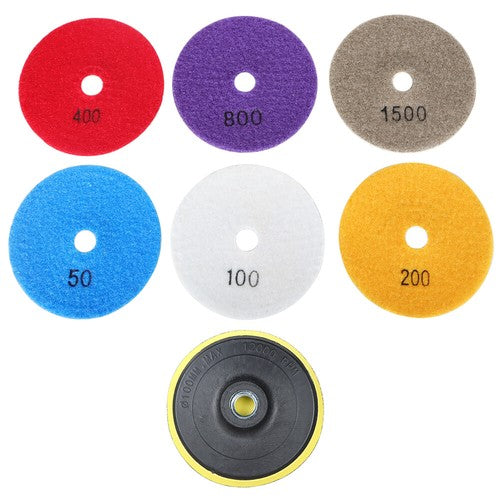 Solid Spare 4 Inch Set Wet Dry Diamond Polishing Pads For Granite Concrete Marble Stone 7PCS