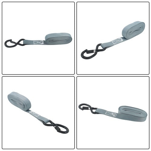 Solid Spare 4 Pack Ratchet Strap Polyester Gray 2200lbs 1in*15ft S Hook 36' Stretch Cord*2