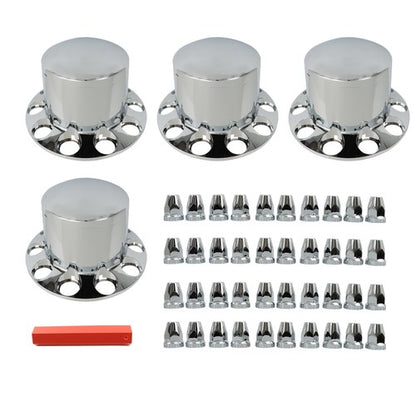 Solid Spare Set of 4 Rear Chrome Wheel Axle Hub Cover Kit Semi 33mm Nut Covers ABS Plastic