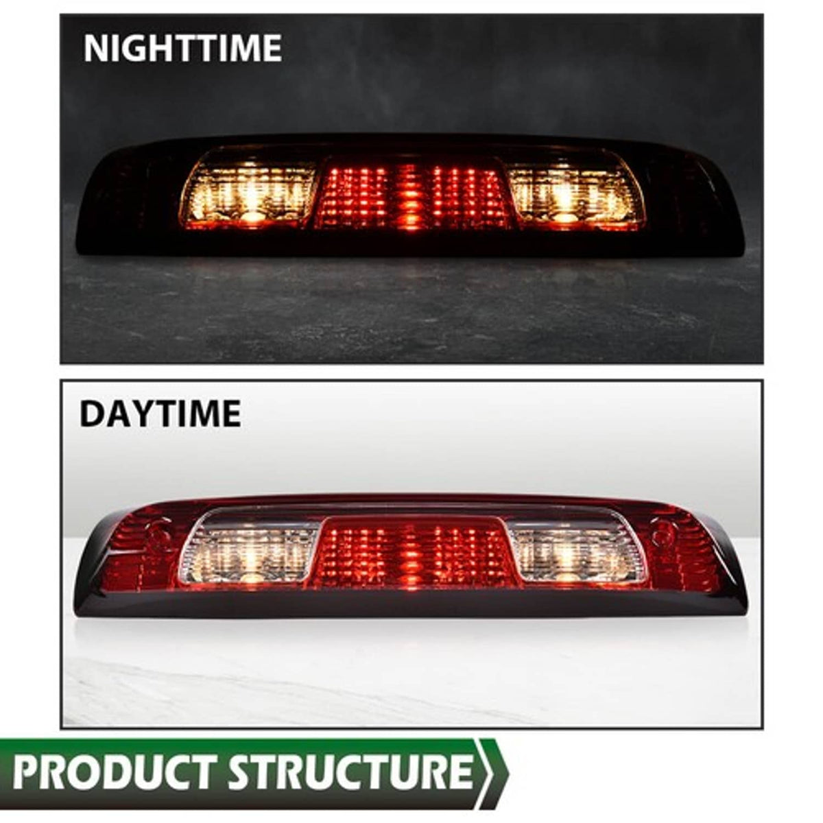 Solid Spare Fit For 2015-2021 Chevy Silverado GMC Sierra Clear/Red LED 3rd Brake Tail Light