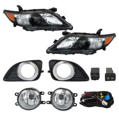 Solid Spare Headlights Black Fog Lights+Switch Kit For 10-11 Toyota Camry SE Left+Right Side