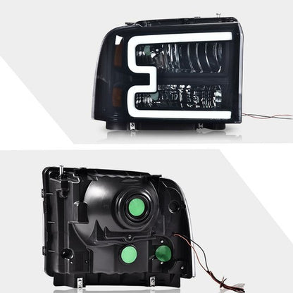 Solid Spare Fit For 05-07 Ford F250 F350 Super Duty LED DRL Smoke Lens Black Headlights