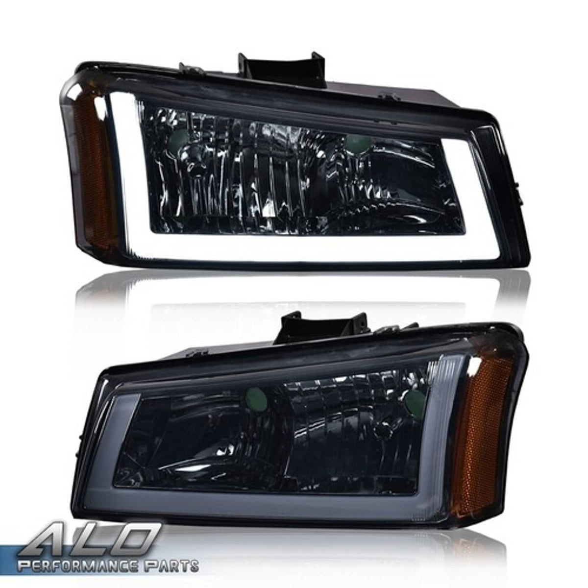 Solid Spare FIT FOR 03-06 CHEVY SILVERADO SMOKED/AMBER HEADLIGHT/LAMP W/ LED DRL US