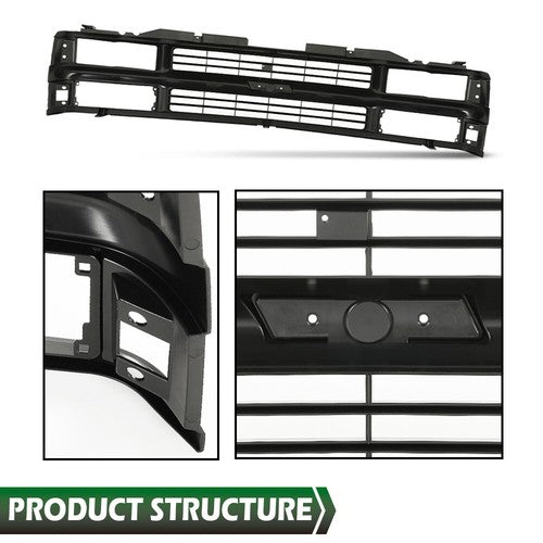 Solid Spare Front Grille Fit For 1994-1998 Chevy C/K 1500 2500 3500 Composite Pickup Truck
