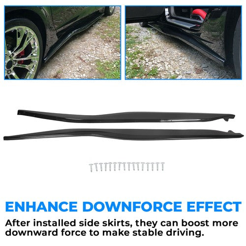 Solid Spare For 2014-2019 14-Up Corvette C7 METALLIC Side Skirts Z06 Style ABS GLOSS BLACK