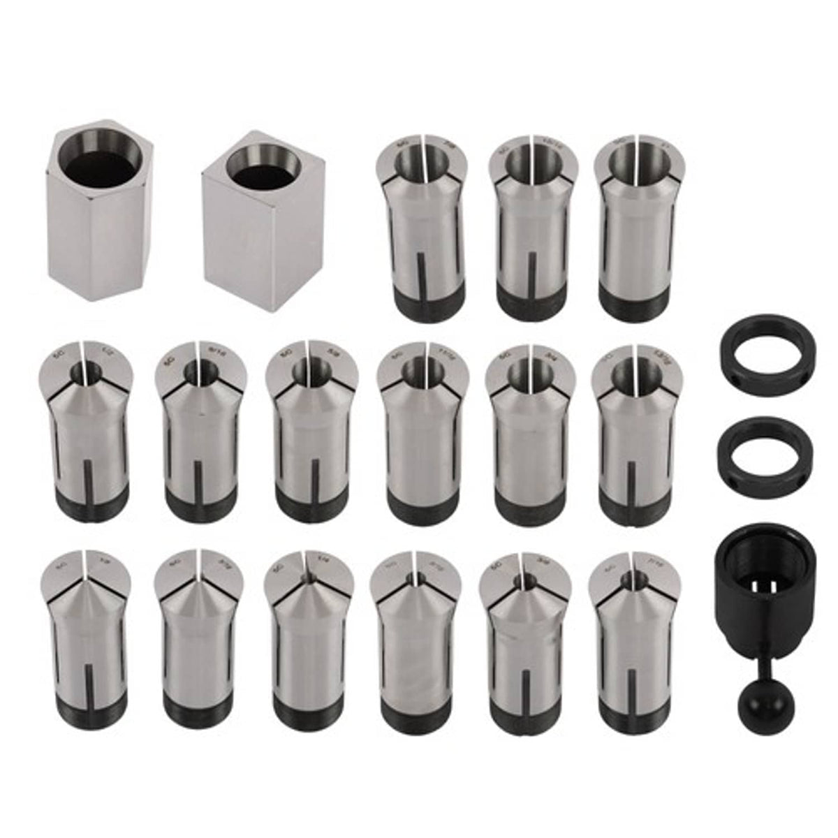 Solid Spare Precision 15 Piece 5C 1/8 - 1" Fractional Collet Set and 5 Pcs Collet Block Set