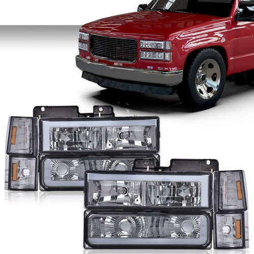 Solid Spare Fit For 94-00 GMC C10 C/K Suburban Chrome/Smoke LED DRL Headlights Bumper Lamps