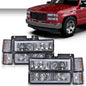 Solid Spare Fit For 94-00 GMC C10 C/K Suburban Chrome/Smoke LED DRL Headlights Bumper Lamps