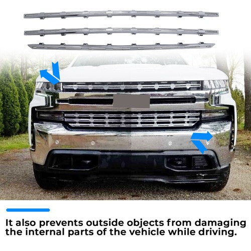 Solid Spare Snap-On Chrome Grille Trim Molding Covers For 19-21 Chevy Silverado 1500 LT RST