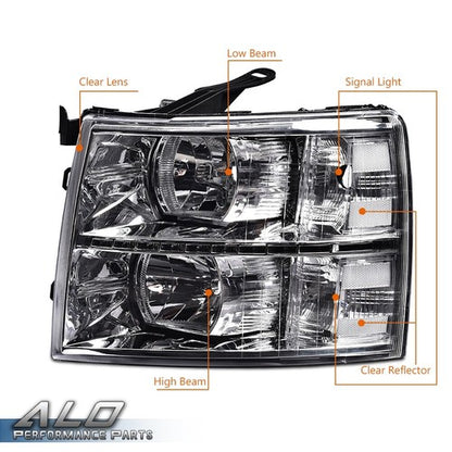 Solid Spare Fit For 07-14 Chevy Silverado 1500 2500 3500 Clear/Chrome LED DRL Headlights