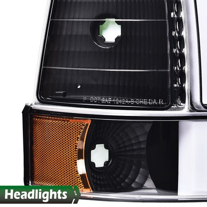 Solid Spare Fit For 92-96 Ford F-150 Bronco LED DRL Headlights Bumper Lamps Black