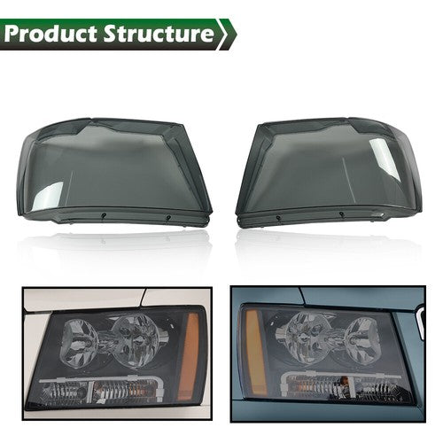 Solid Spare Fit For 07-2014 Chevy Tahoe Suburban Headlights Headlamp Lens Smoked Cover 2Pcs