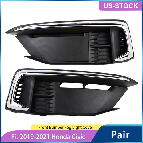 Front Fog Light Lamp Covers W/Chrome For 2019-2021 Honda Civic Coupe/Sedan LH&RH