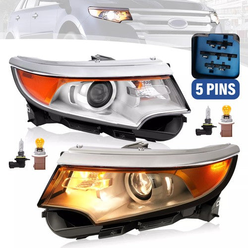 Solid Spare Left&Right Headlamps For 2011-2014 Ford Edge Halogen Headlights Chrome Housing