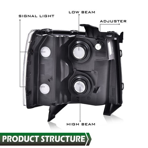 Solid Spare Headlight Fit For 2007-2014 Chevy Silverado 1500 2500HD 3500HD Left Driver Side