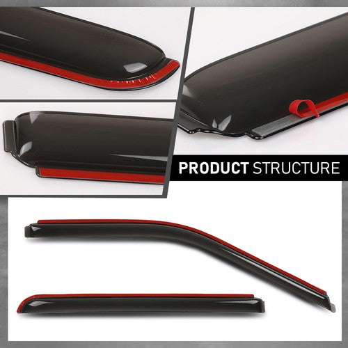 Solid Spare Fit For 15-24 Ford F150 SuperCrew Window Visor In Channel Rain Guards Vent Shade