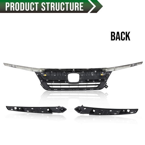 Solid Spare Fit For 19-21 Honda Pilot Front Bumper Upper Grille Grill w/ Chrome Trim
