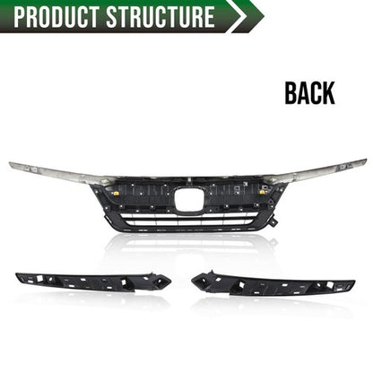 Solid Spare Fit For 19-21 Honda Pilot Front Bumper Upper Grille Grill w/ Chrome Trim