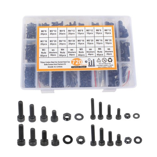 Solid Spare 720PCS M3 M4 M5 M6 bolt and nut combination kit surface oxidation Alloy steel