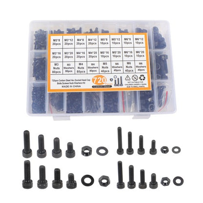 Solid Spare 720PCS M3 M4 M5 M6 bolt and nut combination kit surface oxidation Alloy steel